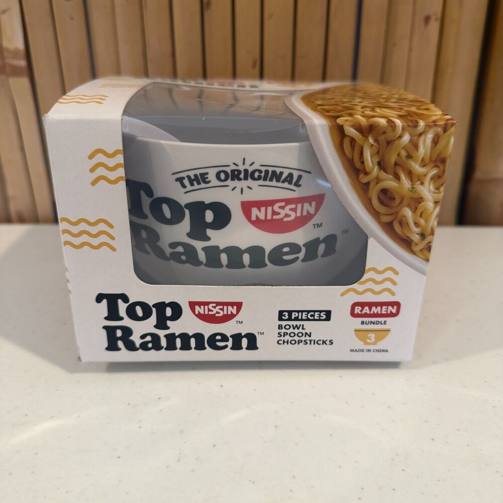 Nissin Top Ramen Bowl Gift Set 3 Piece Bundle Chopsticks Spoon